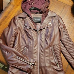 Guess Faux Leather Jacket with Knit removable hood